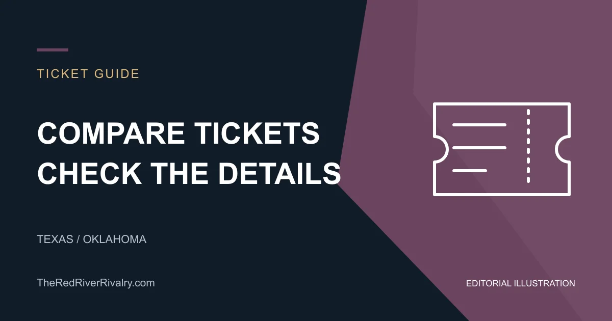 Editorial ticket illustration for comparing Red River Rivalry ticket listings.