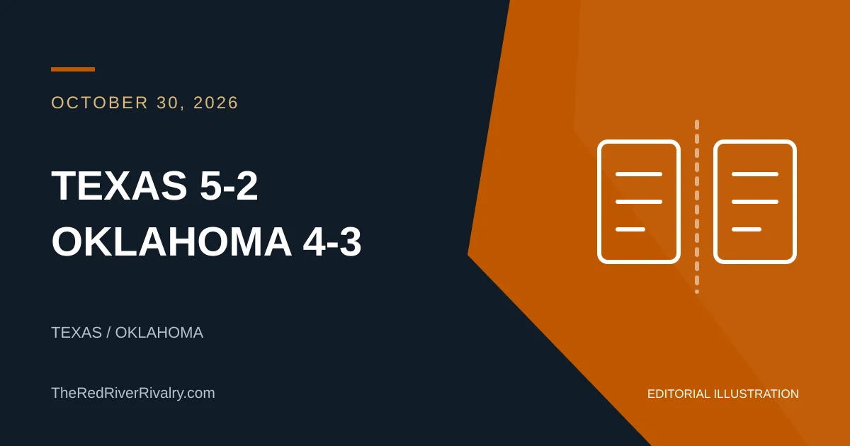 Editorial comparison illustration showing Texas at 5-2 and Oklahoma at 4-3.